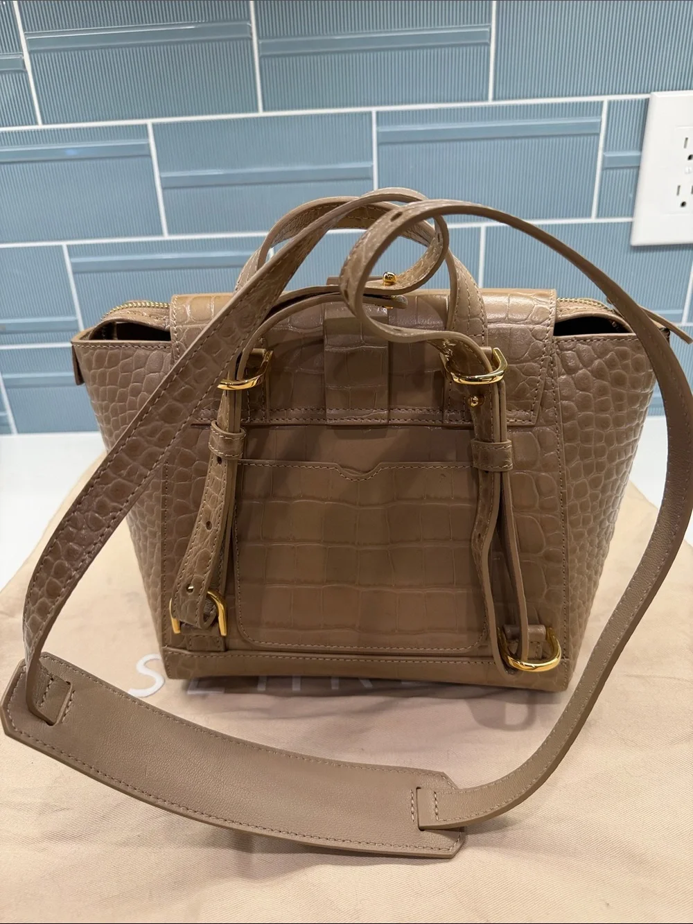 Senreve Croc-Embossed Leather Satchel in Tan
